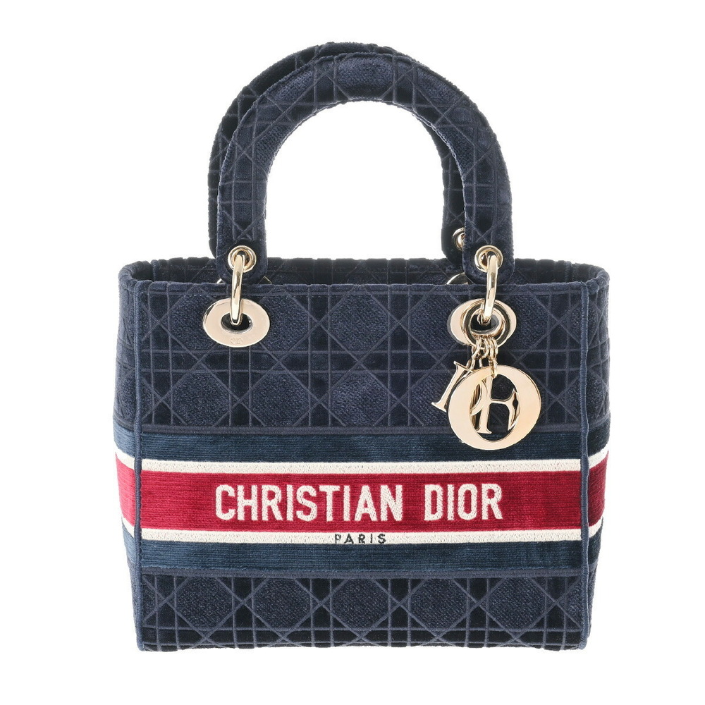 CHRISTIAN DIOR LADY LITE Navy Blue Velvet Shoulder Bag
